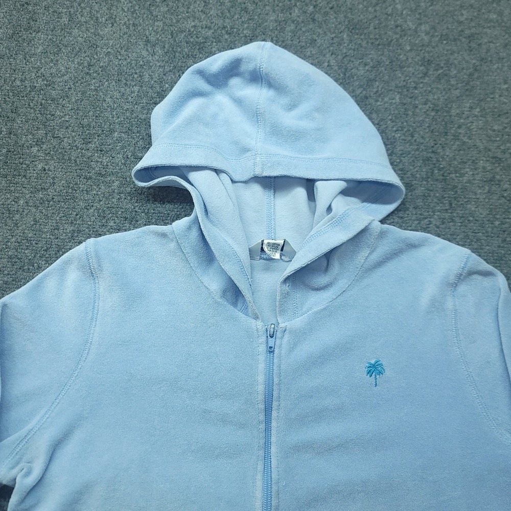 Lilly Pulitzer Womens PL Light Blue Velour Palm Tree Logo Full Zip Hoodie Jacket
